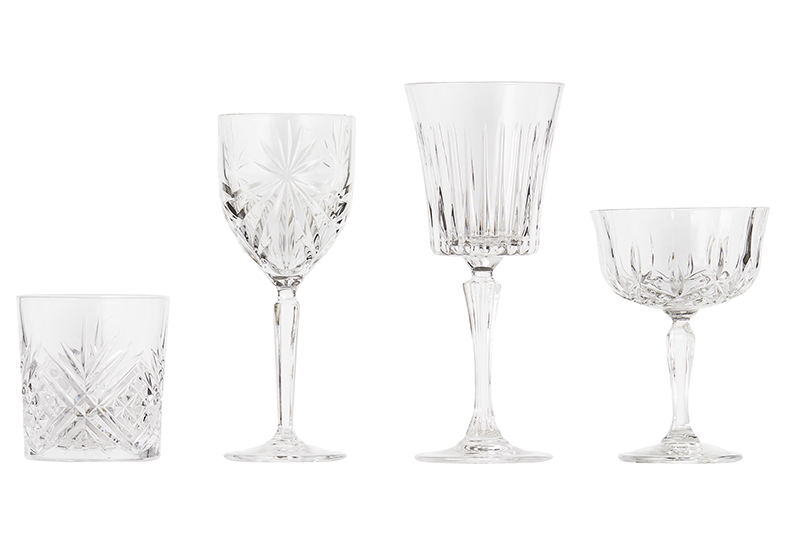 krystalglas rødvinsglas champagnefad vandglas og hvidvinsglas RCR
